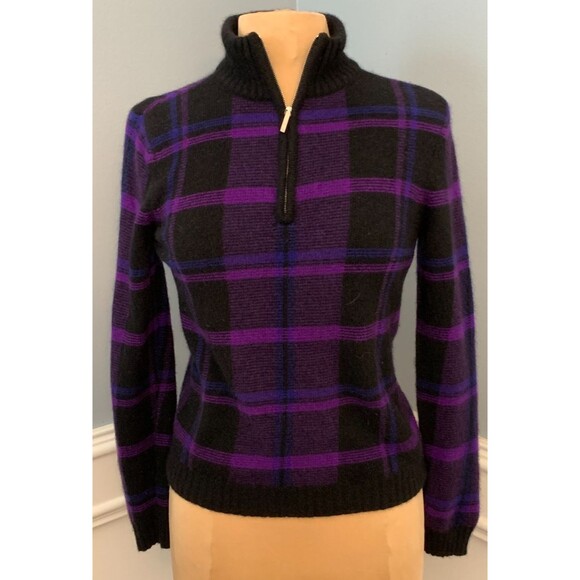 Ralph Lauren Sweater Womens P/M Petite Long Sleeve Plaid High Neck Wool Angora - Picture 1 of 9